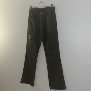 Grunge military green flare mid-waisted pants
